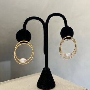 Madewell Goldtone Pearl Drop Hoop Earrings
